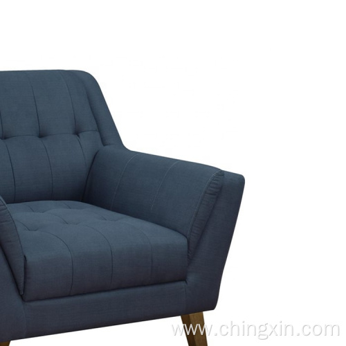 Living Room One Seat Blue Fabric Leisure Sofa with Solid Wood Legs